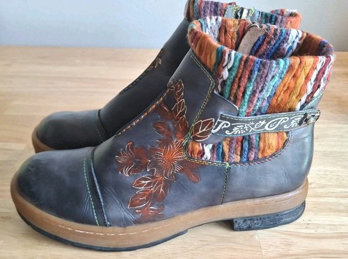 Socofy blue leather - blue, floral