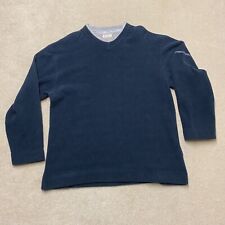 Thomas Burberry Fleece Pullover Sweatshirt Medium Men's Navy Blue Logo V-Neck