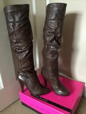 River Island Real Leather Brown Over Knee Stiletto Heel Boots Size UK-4 EU-37