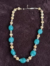 Gold Plated Opal Style Beaded Necklace Vintage Costume