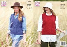 King Cole 5958 Knitting Pattern Womens Round and V Neck Tank Tops in Wool Aran