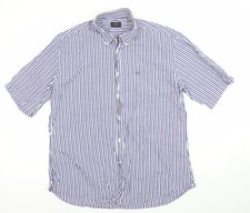 Paul & Shark Yachting Men's Blue Striped Cotton Short Sleeve Button-Up Shirt Siz