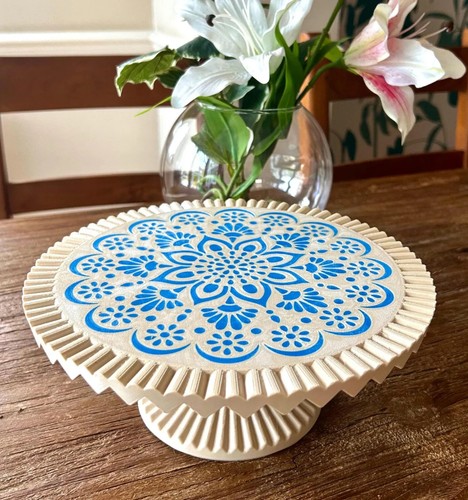 White cake stand - white, blue