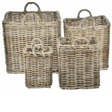 Grey & Buff Rattan Square Wicker Log Basket