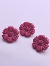 Vintage Plastic Buttons Pink Flower Daisy Set Of 3 Bundle Sewing Button Retro