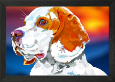 Beagle puppy in sunset Framed