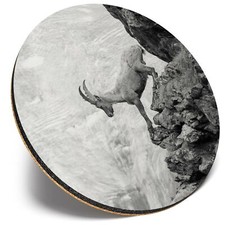 Round Single Coaster  - BW - Alpine Goat Zermatt Switzerland  #37434