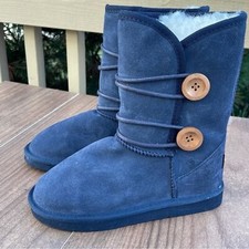 Ukala by Emu Girls AMELIA Blue Suede Leather Button Boots K3