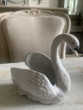 Vintage Small Swan Vase Pot Dish White Ceramic Decorative Bird