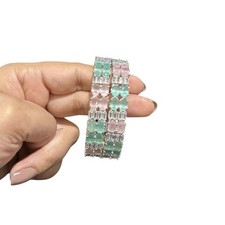 Mint And Pink Quartz Bangles (Size: 2.4) White Gold Plated American Diamond CZ