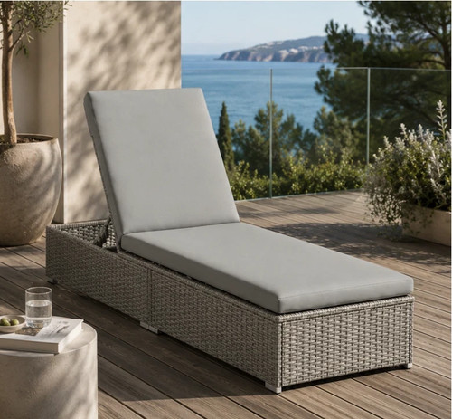 Grey rattan sun lounger - rattan,