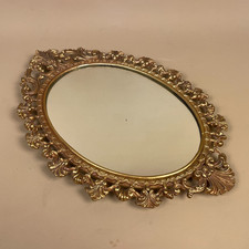 Vintage Small Gold Ornate Wall Mirror Metal Frame Antique Brass Oval Gilted