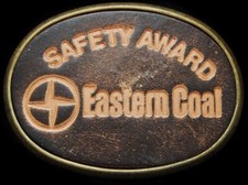 IL23140 VINTAGE 1970s EASTERN COAL SAFETY AWARD LEATHER BELT BUCKLE