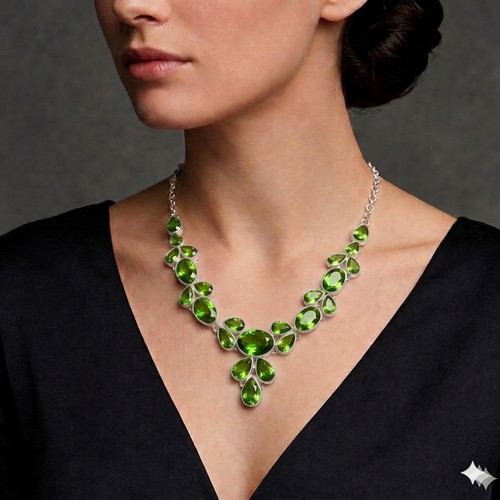 Green peridot gemstone - gemstone, 925