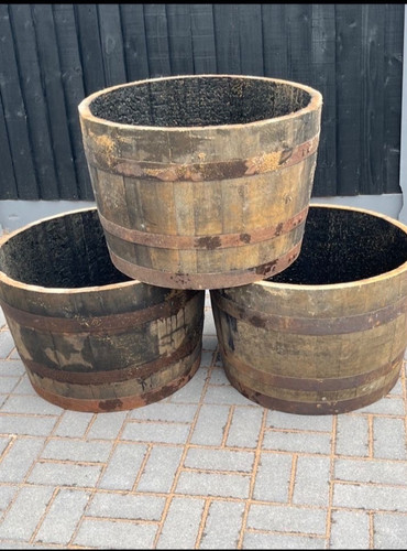 Solid oak barrel planter