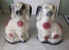 PAIR ANTIQUE / VINTAGE STAFFORDSHIRE ? SPANIEL WALLY DOGS FIGURES - 8 INCH TALL