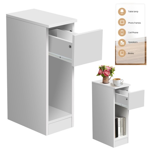 White narrow wood - narrow, bedside