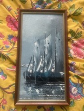 Abstract Impressionist Seascape Oil Painting Of Sailboats - Framed