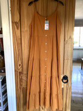 Beautiful Burnt Orange Cotton Lined Tiered Maxi Dress size 16 Holiday Boho BNWT