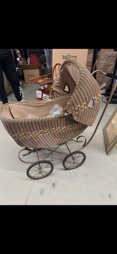 Vintage wicker baby carriage - vintage,
