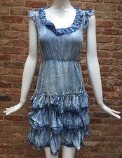 Next Vintage Bleached Denim Sleeveless Ra Ra Frill Skirt Fit Flare Dress Size 14