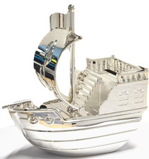 Money Box Silver Plated Pirate Ship Piggy Bank water theme sail ocean saving tin