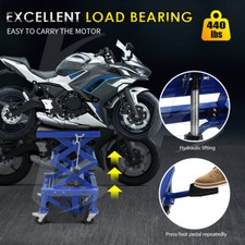 Hydraulic Scissor 440lb Bike Motorcycle Lift Jack Stand W/ 4 Wheel Motorbike ATV