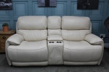 RELAX STATION LOCO, ELECTRIC 3-SEATER SOFA WITH CONSOLE IN IVORY LEATHER