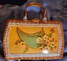 Vintage Princess Charming Lucite Amber Wicker Handbag By Atlas Hollywood-FLA
