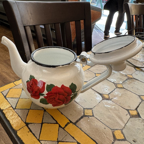 White enamel teapot with - white,
