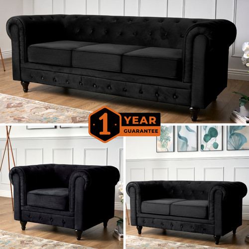 Chesterfield sofa suite black - sofa,
