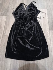 Zara Slinky Velvet Velour Black Strappy Mini Dress UK Size XS/S