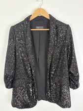 M&S Collection Black Sequin Blazer with Ruched Sleeves (UK Size 10)