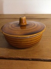 Vintage Ceramic Cooking Pot Glazed Tan Colour Lidded Pot Farmhouse Style