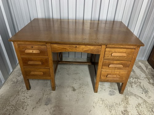 Vintage 1950s oak - bankers, desk