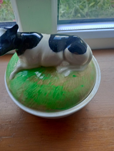 Ceramic lidded bowl cow - lidded,