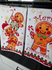 Gingerbread Man Christmas Novelty Tea Towels Set Of 2 New