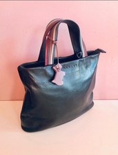 RADLEY Small Black Leather Striped Grab Handle Bag + Scottie Dog Tag