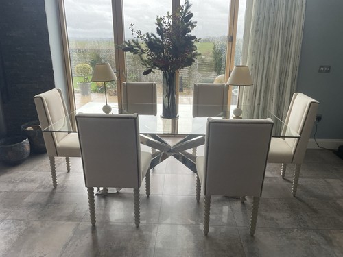 Glass top dining - table, 8