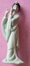Vintage Chinese Figurine In Pale Greem Glaze And Marks To Base