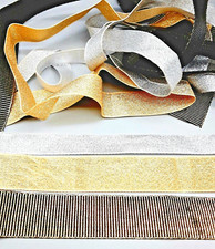 3 Remnants of Lurex Ribbon Trim -Gold/Black, Gold, Silver-Crafts Sewing  - 3.95m