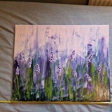 Original Lavender Field Painting Acrylic on Canvas Stretched Abstract 3D 50x40cm