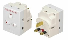 3 WAY SPIKE ANTI SURGE PROTECT 13A 13 AMP PLUG SOCKET ADAPTOR SWITCHED