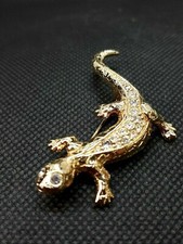 Vintage Swarovski Gold Tone Gecko Lizard Clear Rhinestone Brooch clear Eyes 