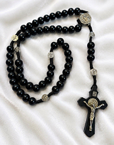 Black wooden rosary beads with - rosary,