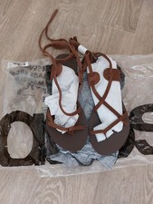 Asos Leather Toe Loop Sandal In Chocolate  With Tie Up Ankle Straps 5 (BNWT)