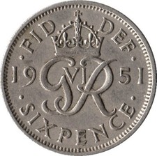 2 For £1.79.       1947-1952 King George VI Sixpence 6D. Pick the Year.