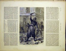 Original Old Antique Print Streets Paris France Shutters Commune 1870 Victorian