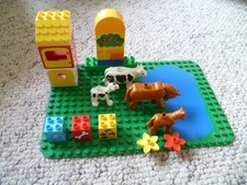 Duplo Lego 24x16 Green Base Board with Pond, Farm Animals & Bricks