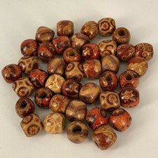 Mixed Tribal Pattern Wood Beads 100X Wooden Macrame Pony Dreadlock Bead 12mm